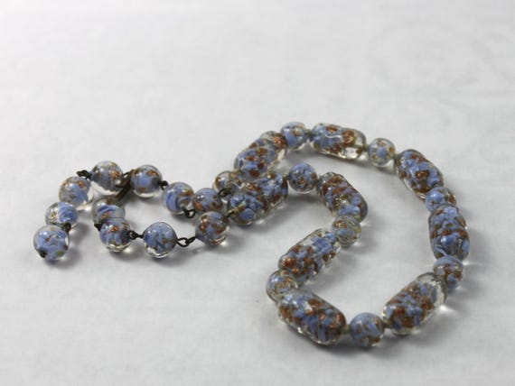 Vintage Murano Sommerso Venetian Blue Art Glass Beaded Necklace