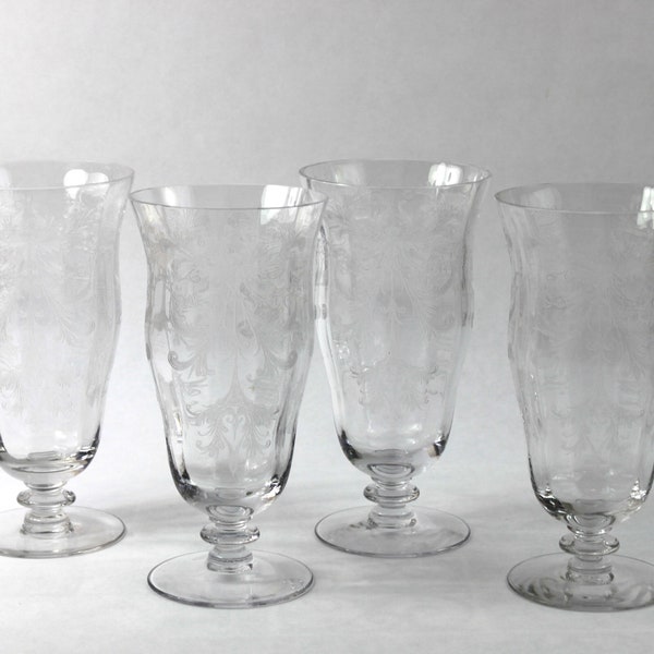 Tiffin Franciscan Byzantine Clear Etched Optic Footed Iced Tea Glass Set of Four