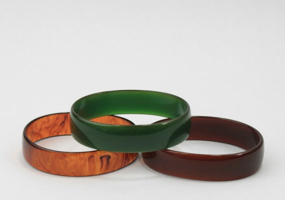 Bakelite Bangle Stack Set Oval Green Ice Tea Russ… - image 2