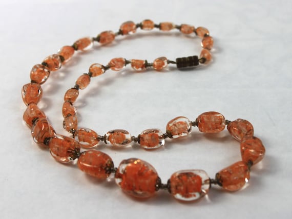 Vintage Murano Sommerso Venetian Orange Art Glass Beaded Necklace
