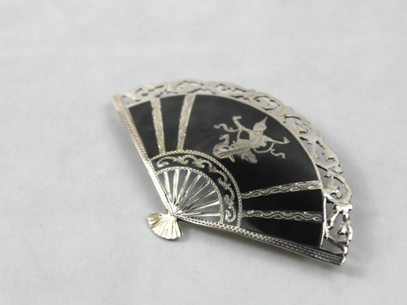 Vintage Siam Thailand Niello Sterling Silver Fan … - image 3