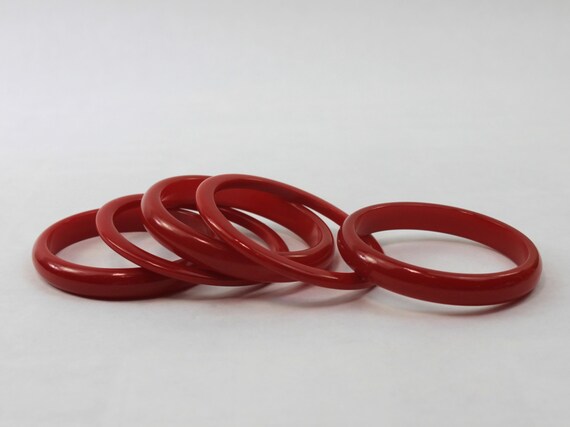 Bakelite Bangle Stack Set Cherry Red Domed - image 4