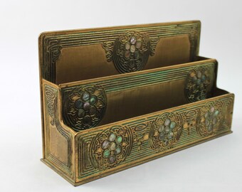 Early 20th C Tiffany Studios New York Gilt Bronze Abalone #1151 Letter Rack