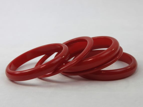 Bakelite Bangle Stack Set Cherry Red Domed - image 2