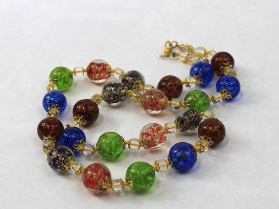Vintage Murano Sommerso Venetian Rainbow Art Glass Beaded Necklace