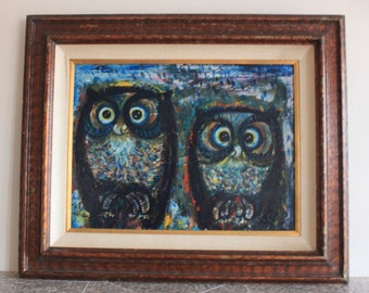 MCM Impressionist Owls Oil Painting