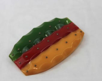 Philadelphia Bakelite Laminated Scallop Studded Pin Brooch - Carole Tanenbaum