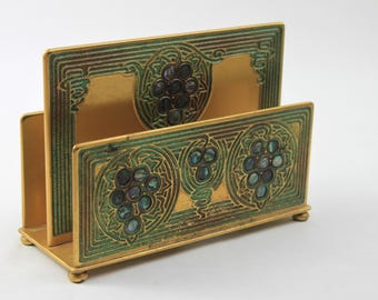 Early 20th C Tiffany Studios New York Gilt Bronze Abalone #1156 Letter Rack
