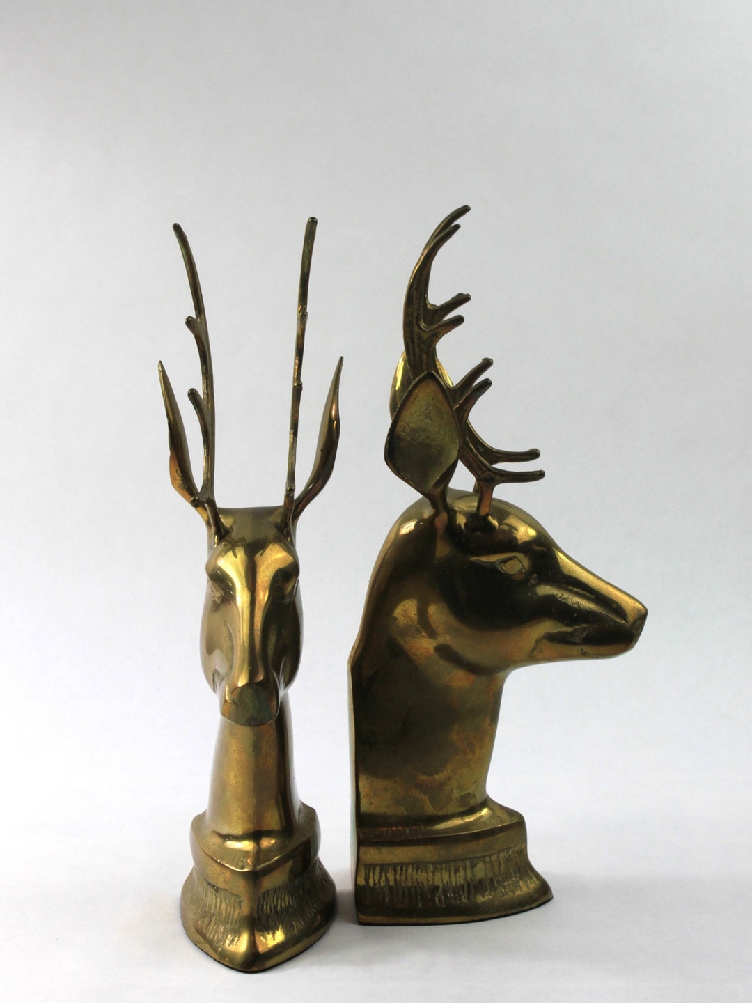 Vintage Brass Deer Head Bookend Set Etsy