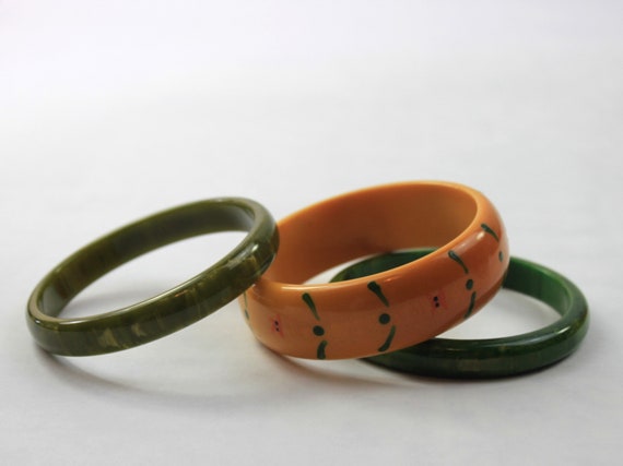 Bakelite Bangle Stack Set Butterscotch Painted Sp… - image 5