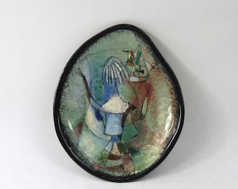 Polia Pillin Studio Art Pottery Freeform Tray Plate Abstract Female and Bird