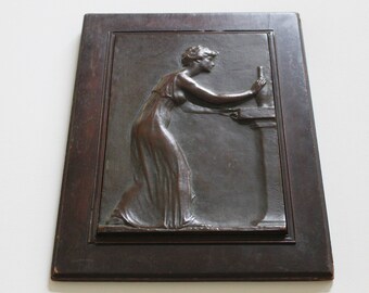 Victor David Brenner 1904 Bronze Plaque VDB Woman Reaching For A Vase