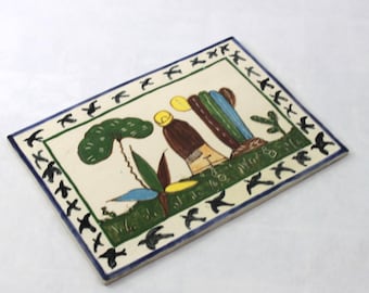 1940s Mexican Tlaquepaque Folk Art Tourist Pottery Tile