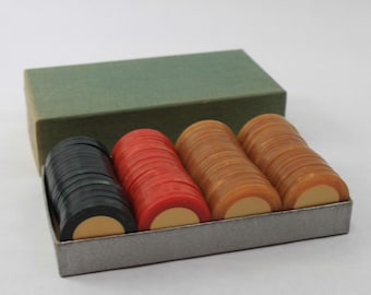 Vintage Bakelite Two Color Injected Poker Chip Set New Old Stock