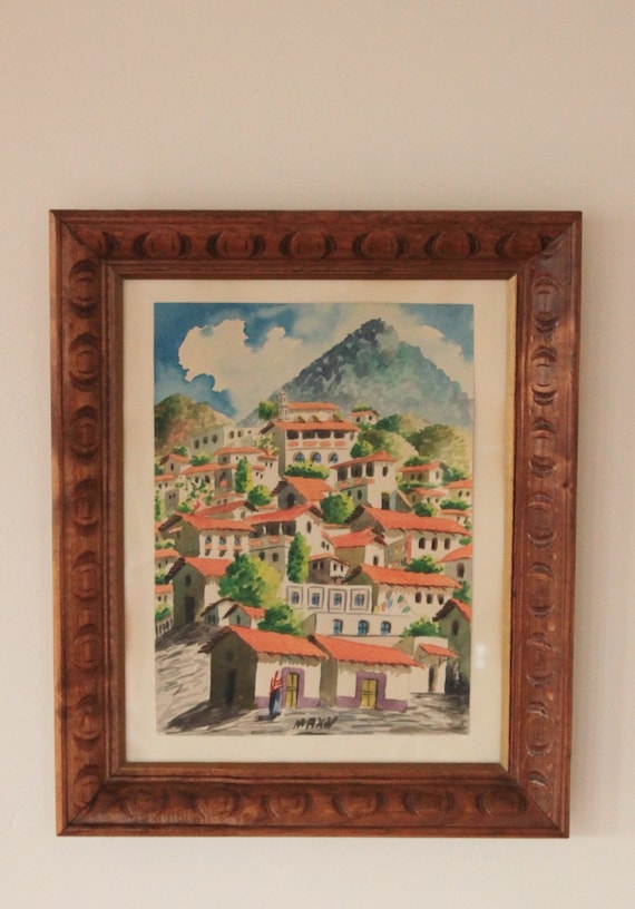 Max Vidal Original Fine Art Watercolor Mid Century Village