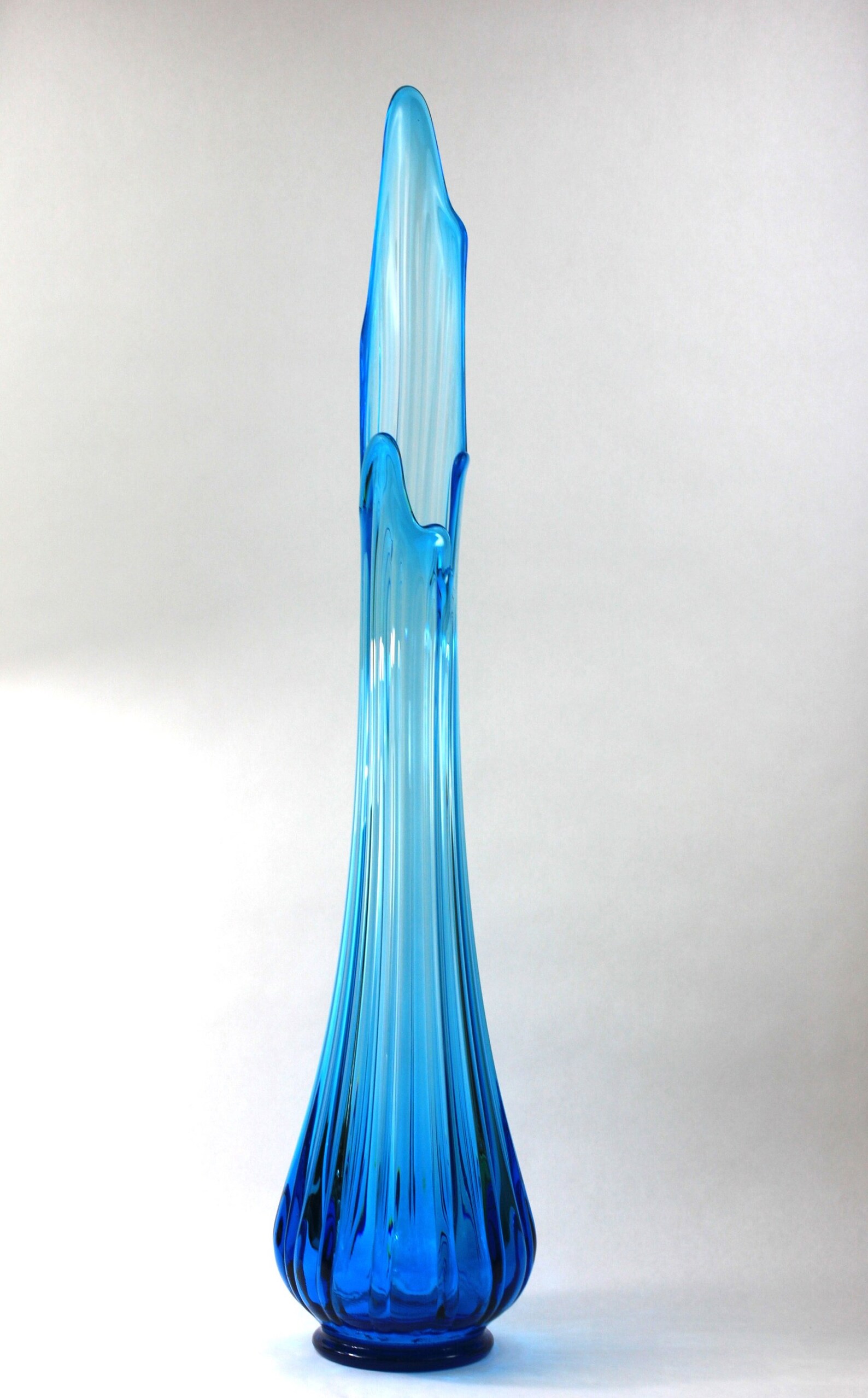 LE Smith Glass Vase Simplicity Swung Peacock Blue Ribbed and Etsy