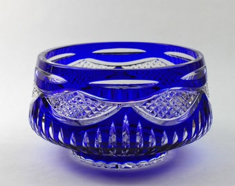 Bohemian Crystal Bowl Cobalt Cut to Clear