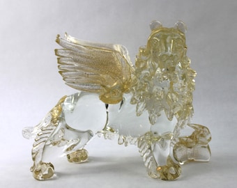 Murano Glass Winged Lion Sculpture: San Marco Lion of Venice, Gold Leaf Detail