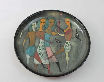 Polia Pillin Studio Art Pottery Plate Abstract Women and Birds