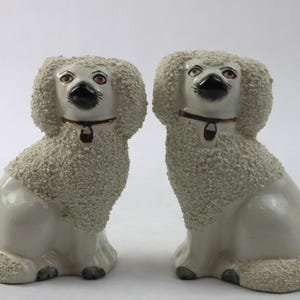19th Century Staffordshire Pottery England Hand Sieved Clay Poodle Figurine Set