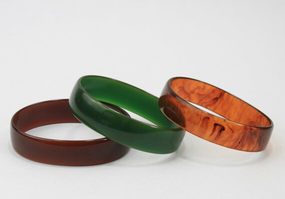 Bakelite Bangle Stack Set Oval Green Ice Tea Russ… - image 4