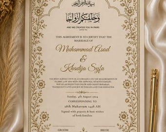 Editable Floral Nikkah Certificate | Gold Nikkah Nama | Muslim Wedding Keepsake (Digital Download)