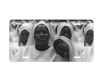 Targa personalizzata/targa automobilistica con ritratto di suore nere, arte religiosa monocromatica
