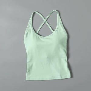 Women Yoga Tank Top Built In Bra Cross Back Workout Cami Padded Pilates Fitness Top Gift for Her