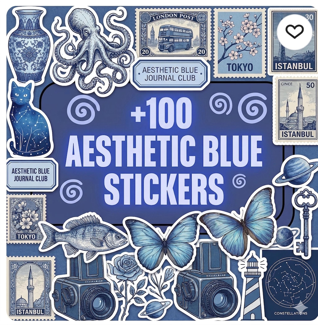 100+ Aesthetic Blue Stickers Bundle, Digital & Printable, Ocean ...