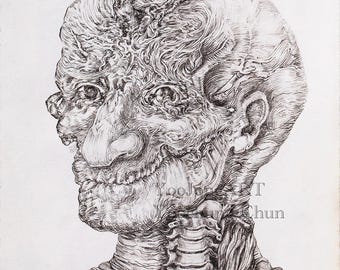 Dark Art Print |Treeman | Fantasy Line Art Forest Spirit Illustration (5" x 7")