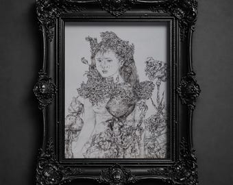 Heart Matters | Surreal Wall Art Print | Dark Feminine Drawing | Black & White Psychological Art