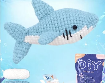 Crochet Shark Kit, Beginner Amigurumi Plush Toy Making DIY