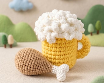 Crochet Kit: Beer Mug & Chicken Leg Amigurumi – Beginner Friendly DIY Craft