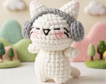 Crochet Kit for Beginners – Kawaii Headphone Cat Amigurumi DIY Plush