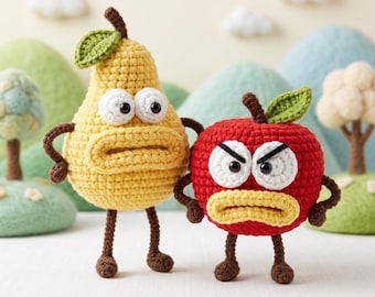 Crochet Kit: Apple and Pear Fruit Characters – Beginner DIY Craft Decor