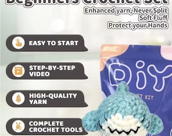 Shark Crochet Kit Set – 2 Pack Amigurumi Ocean DIY Craft for Beginners