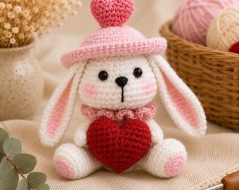 Crochet Bunny Kit with Heart – Amigurumi DIY Craft Project for Beginners