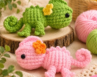 Chameleon Crochet Kit – Beginner Amigurumi DIY Set (2-Pack)