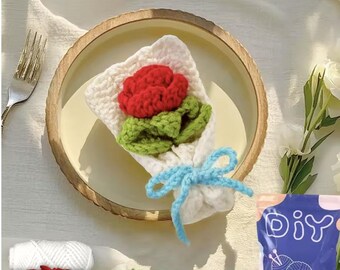 Rose Crochet Kit – DIY Flower Brooch Amigurumi Craft Gift for Beginners
