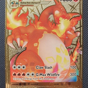 Gold Metal Charizard VMAX Card | Engraved Collectible Display Piece