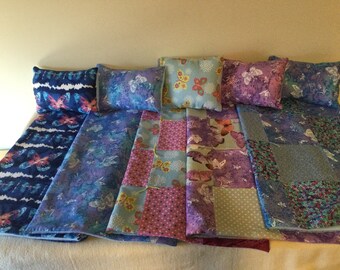 Baby doll blankets and pillows in butterfly prints Fits over dolls up to 18", including AG Bitty.  Ready to ship!