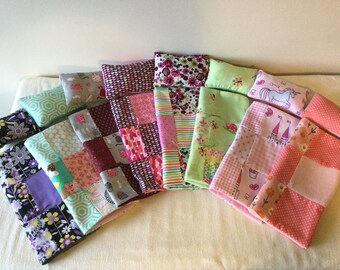 Small doll blanket and pillow set. Made to fit most small dolls, like Barbie. eight print options.