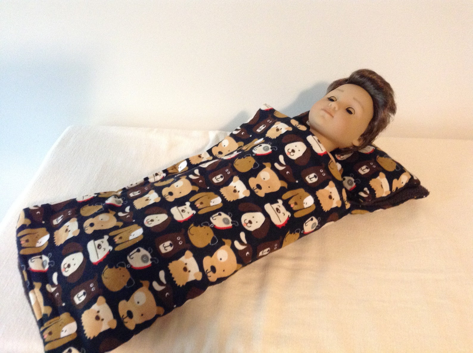 Sleeping bag with pillow sets with dog print made to fit doll Etsy