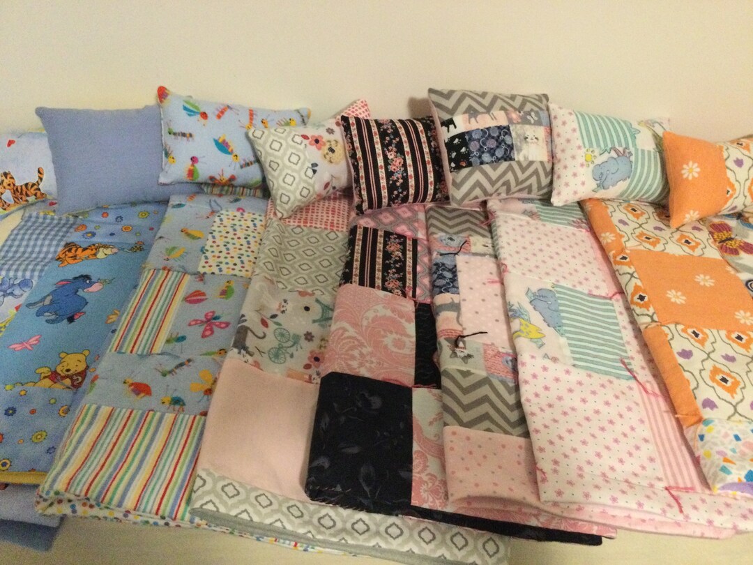 Doll Blanket and Pillow Set. Eight Patchwork Options to Cover Dolls or