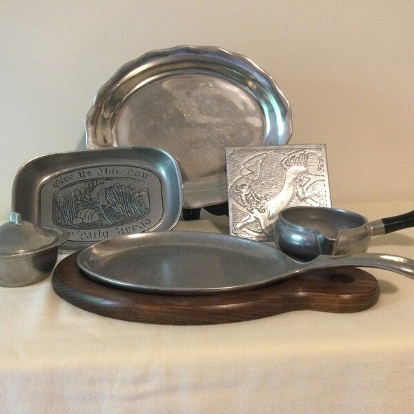 Wilton Armetale  six different Seving Pieces, including  serving platter, steak plate, covered dish, sauce dish and more