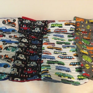 Doll Sleeping bag and pillow set made to fit up to 18 inch doll or special friend,  in four different boy prints: cars, trains and trucks