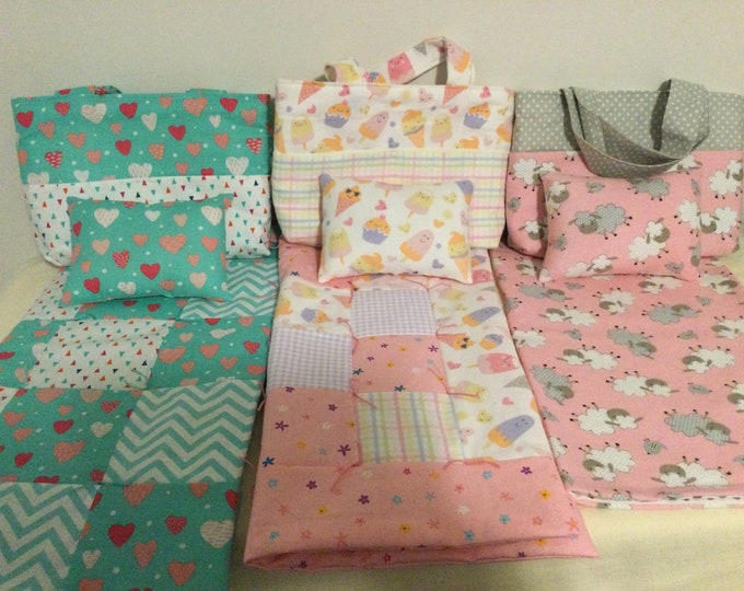 Baby Doll Blanket With Pillow Set and Matching Diaper Bag Set. Choice