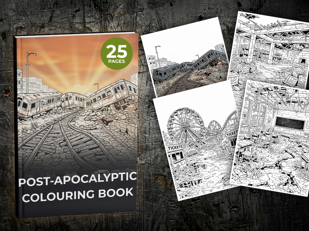 Post Apocalyptic Coloring Book, Dystopian Ruins, Abandoned City Scenes ...