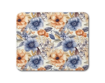 Leather Placemat - Watercolor Botanical Floral Pattern Design - Kitchen Dining Decor Gift - Cottagecore Tabletop Flower Illustration - v.23