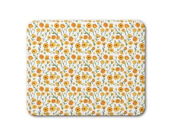 Mantel individual de cuero - Diseño floral amarillo y verde - Regalo de decoración para cocina y comedor - Ilustración de flores estilo cottagecore para mesa - v.04